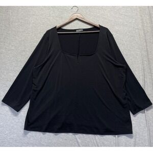 Bold Elements Cut To Curve Blouse Top Womens 3X Black Split Neck 3/4 Sleeve